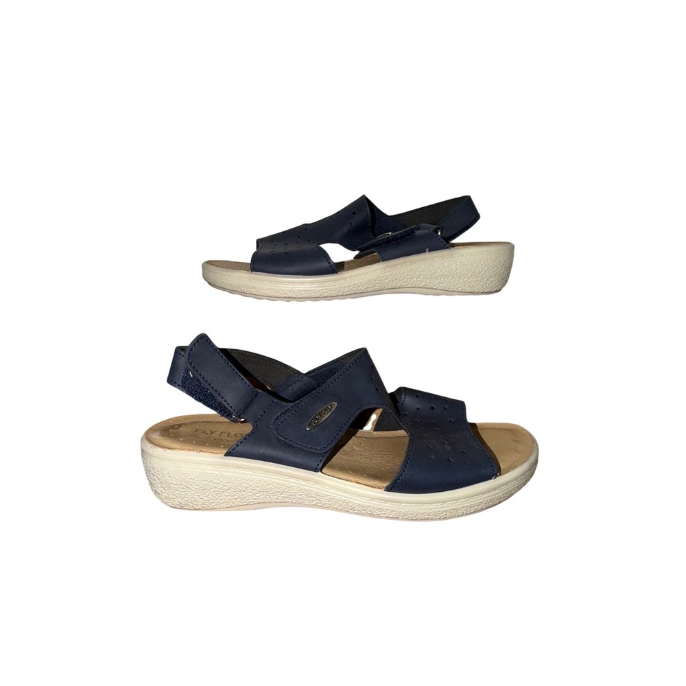 FlyFlot Comfort Sandals Womens 38 Blue Leather Adjustable Strap Shoes Italy